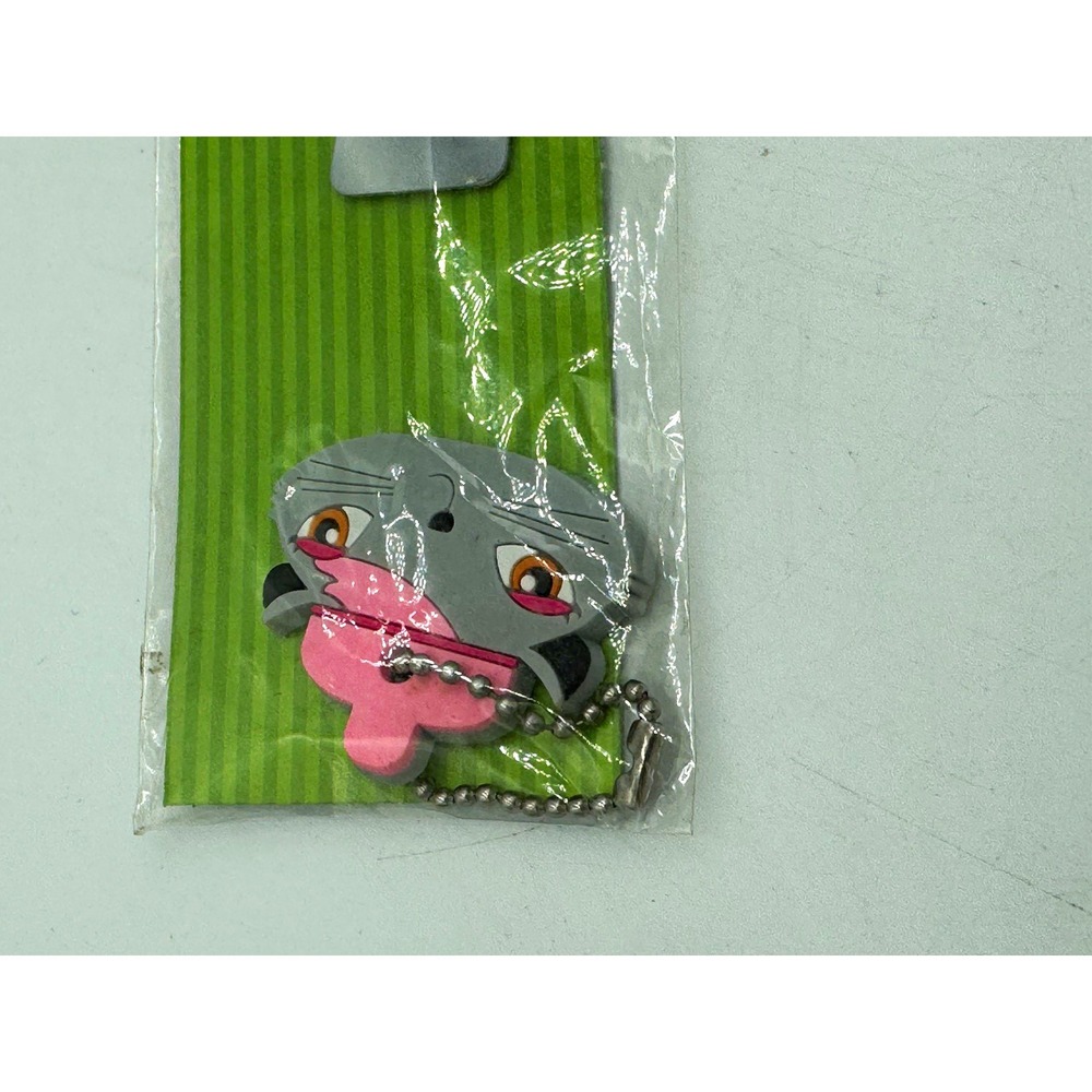 Base4 Gray & Pink Animal Face Rubber Keychain Detachable Keyring
